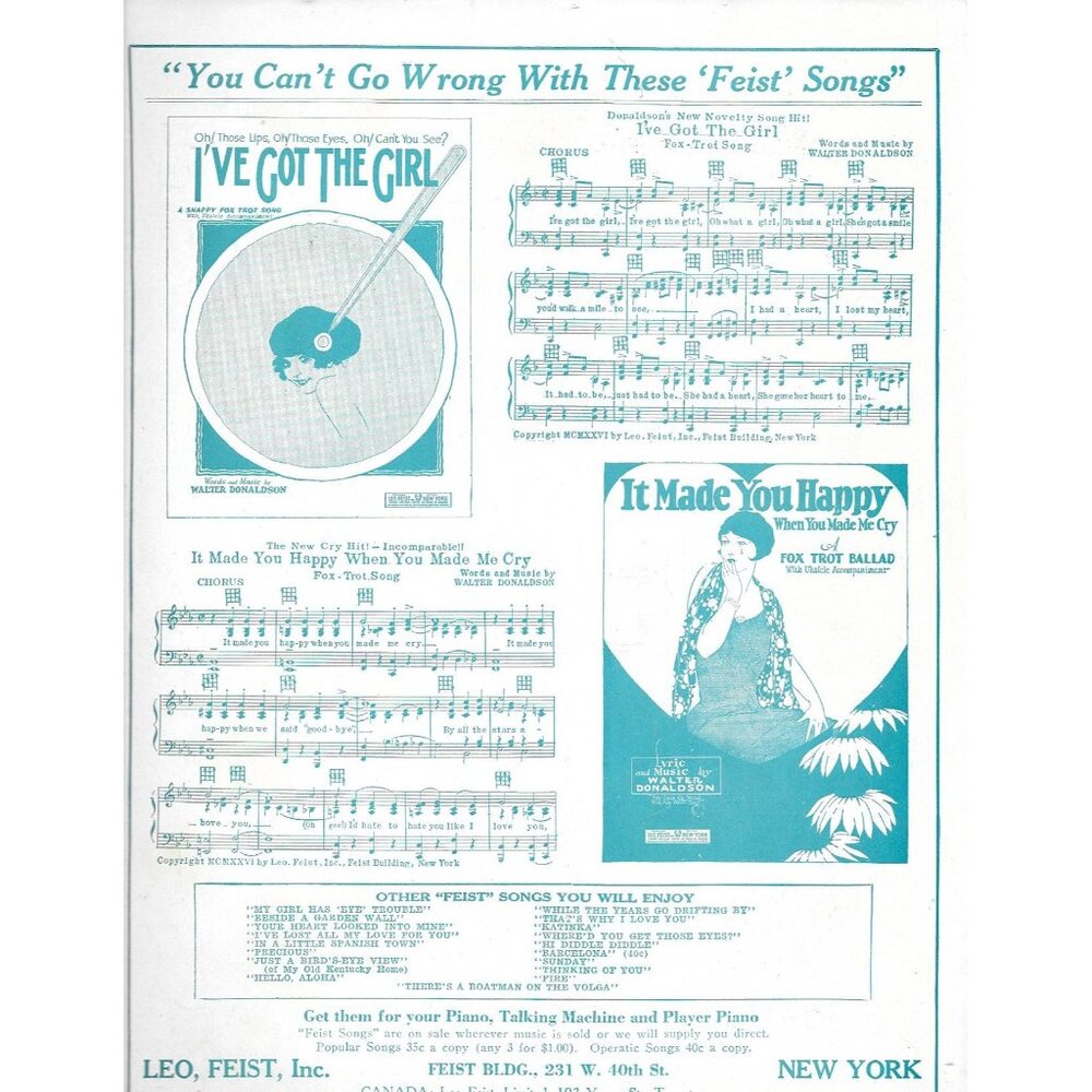 1926 Just A Bird’s-Eye View Sheet Music Gus Kahn Walter Donaldson Leo Feist - Picture 2 of 3